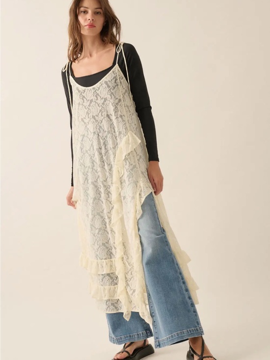 Promesa Dresses & Skirts - Promesa Cream Lace Maxi Slip Dress